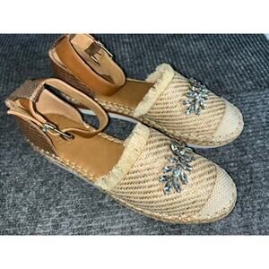 Crown Vintage Bonaire Ankle Strap Rhinestone Wedge Sandals Women’s Size 8.5